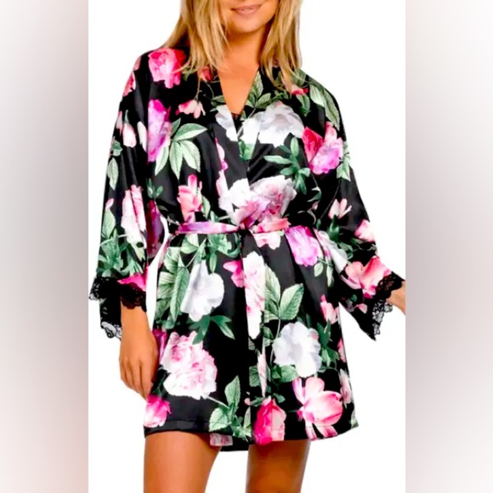 NWT In Bloom by Jonquil Audrey Floral Satin Robe - size XS-S